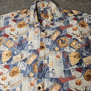 Vintage High Seas Trading Baseball Theme Button Up Shirt Size XL USA